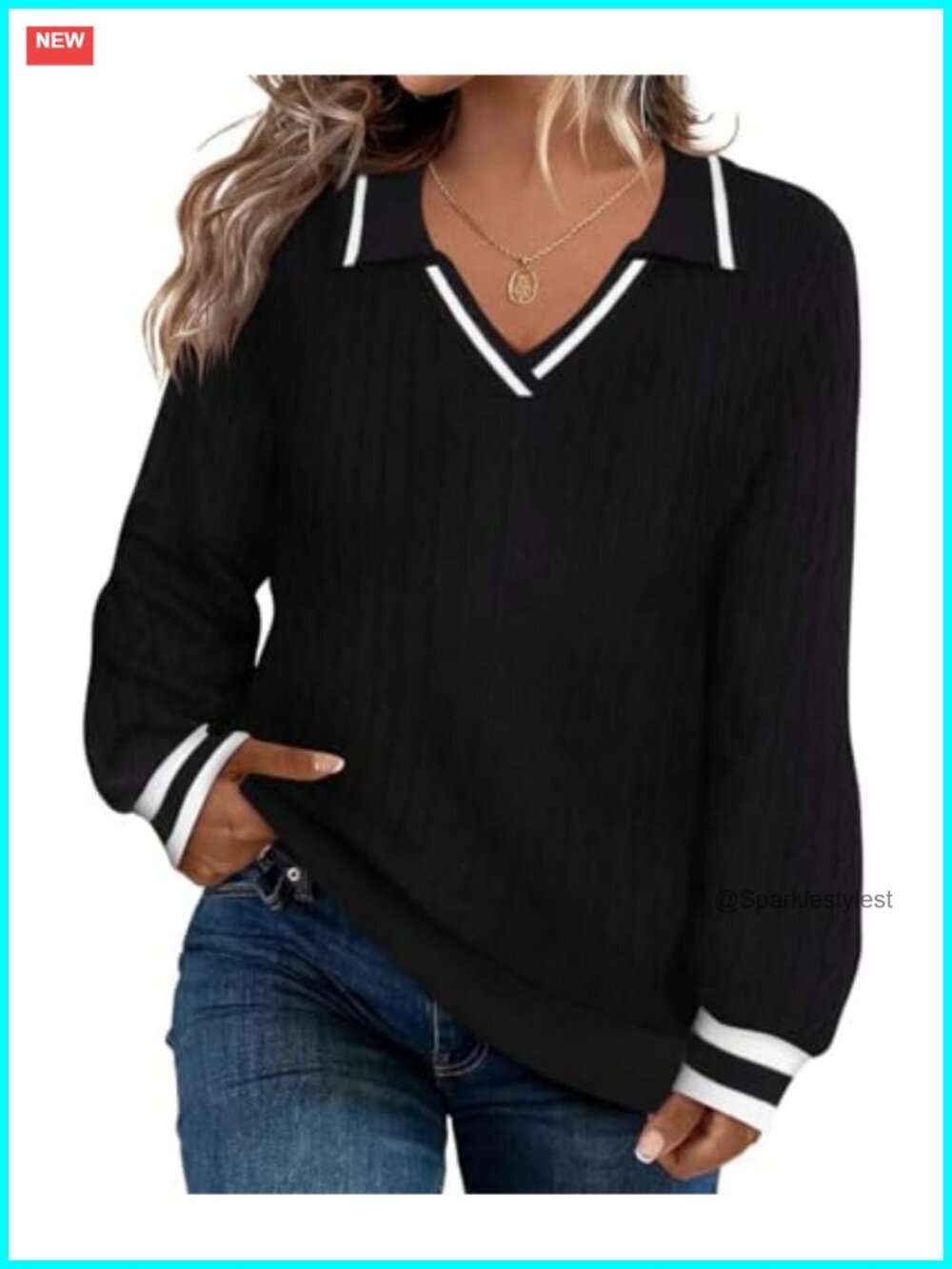 Plus Size V-Neck Long Sleeve Pullover Sweater Knit Jumper